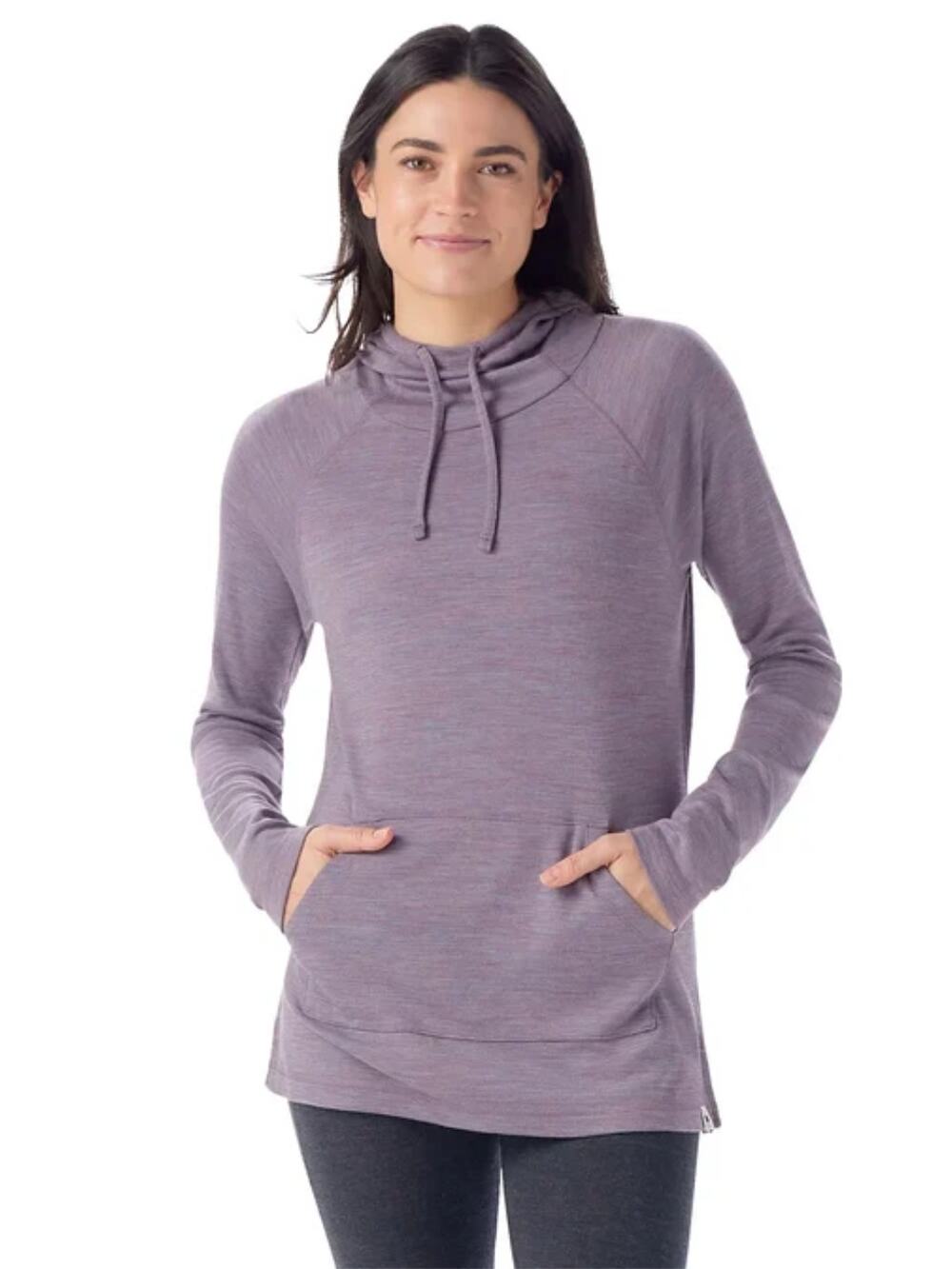Smartwool Thermal Merino Drape Neck Hoodie Purple Wool Base Layer Sweater Small
